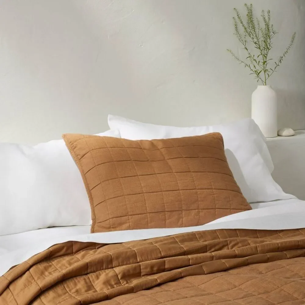 Casaluna Quilted Pillow Cover in Warm Brown set of 2.